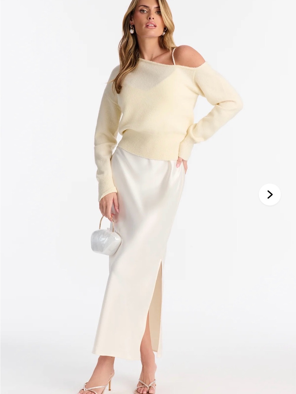 Cream satin maxi dress/ sweater set